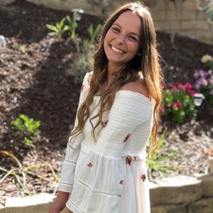 Free People | Counting Daisies Embroidered Off The Shoulder Bell Sleeve Dress